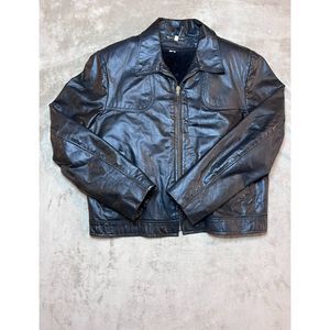 Vintage Mens Black L Genuine Leather Jacket with Lining RN 20849